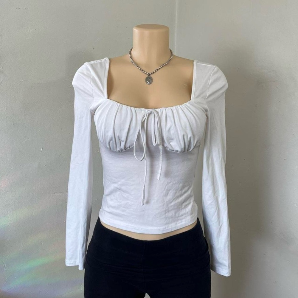 Forever 21 White Ruched Long Sleeve Blouse